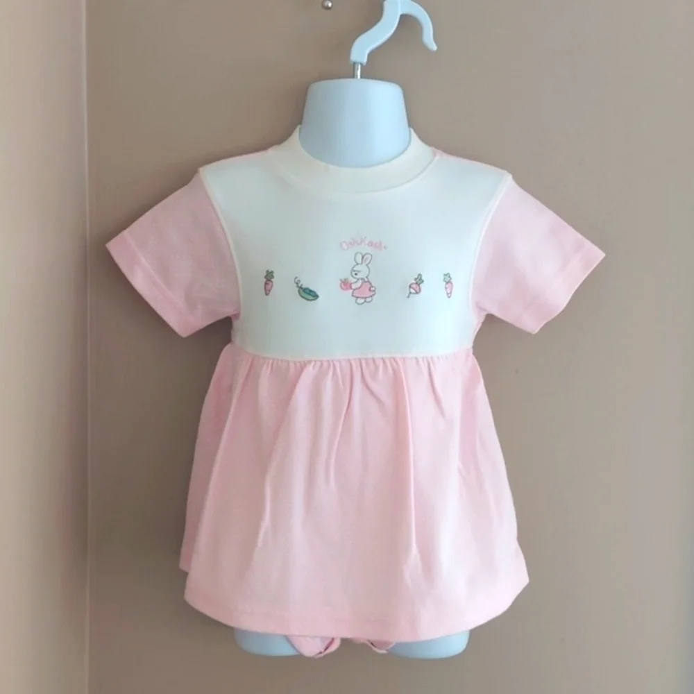Osh Kosh polka dot bunny rabbit dress playsuit- pink - size 3-6 mos
